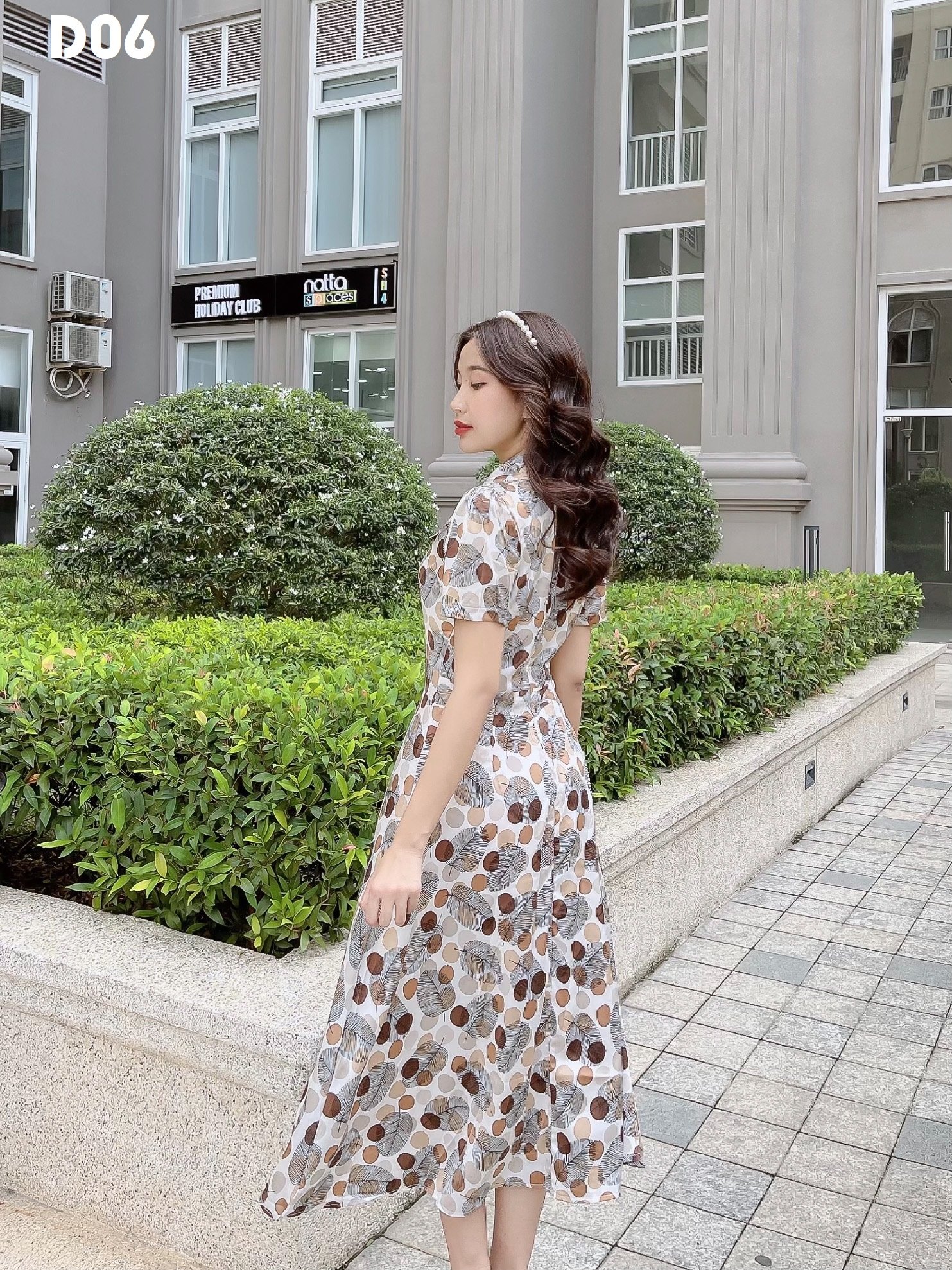 Đầm xoè lụa hoa vintage cổ sơ mi D06