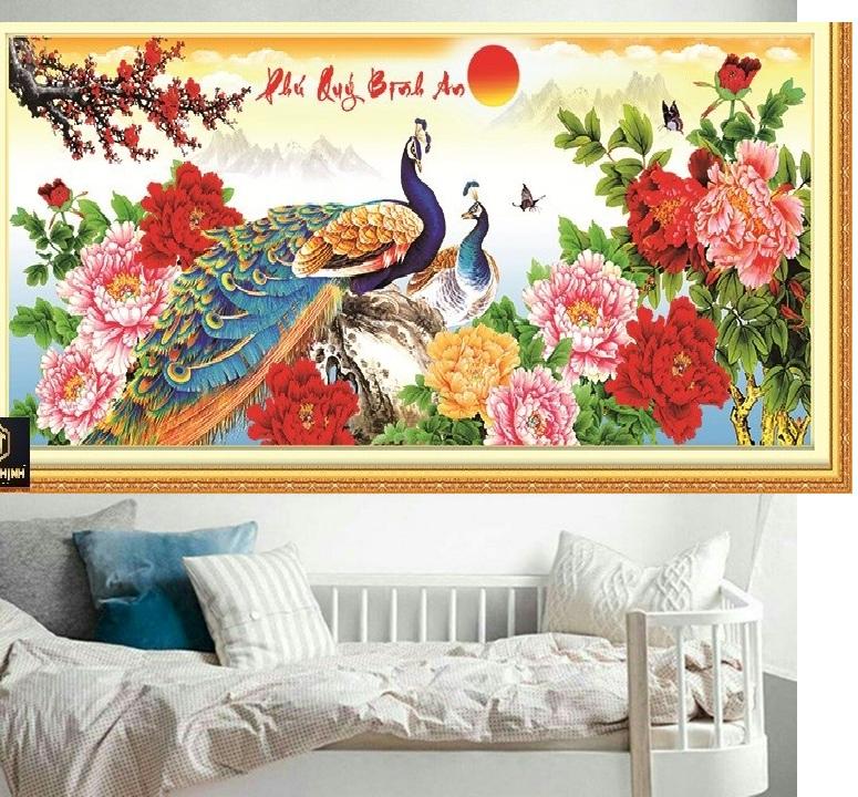 Tranh đính đá đôi công phú quýbình an vs056 kt:115x52cm giá rẻ