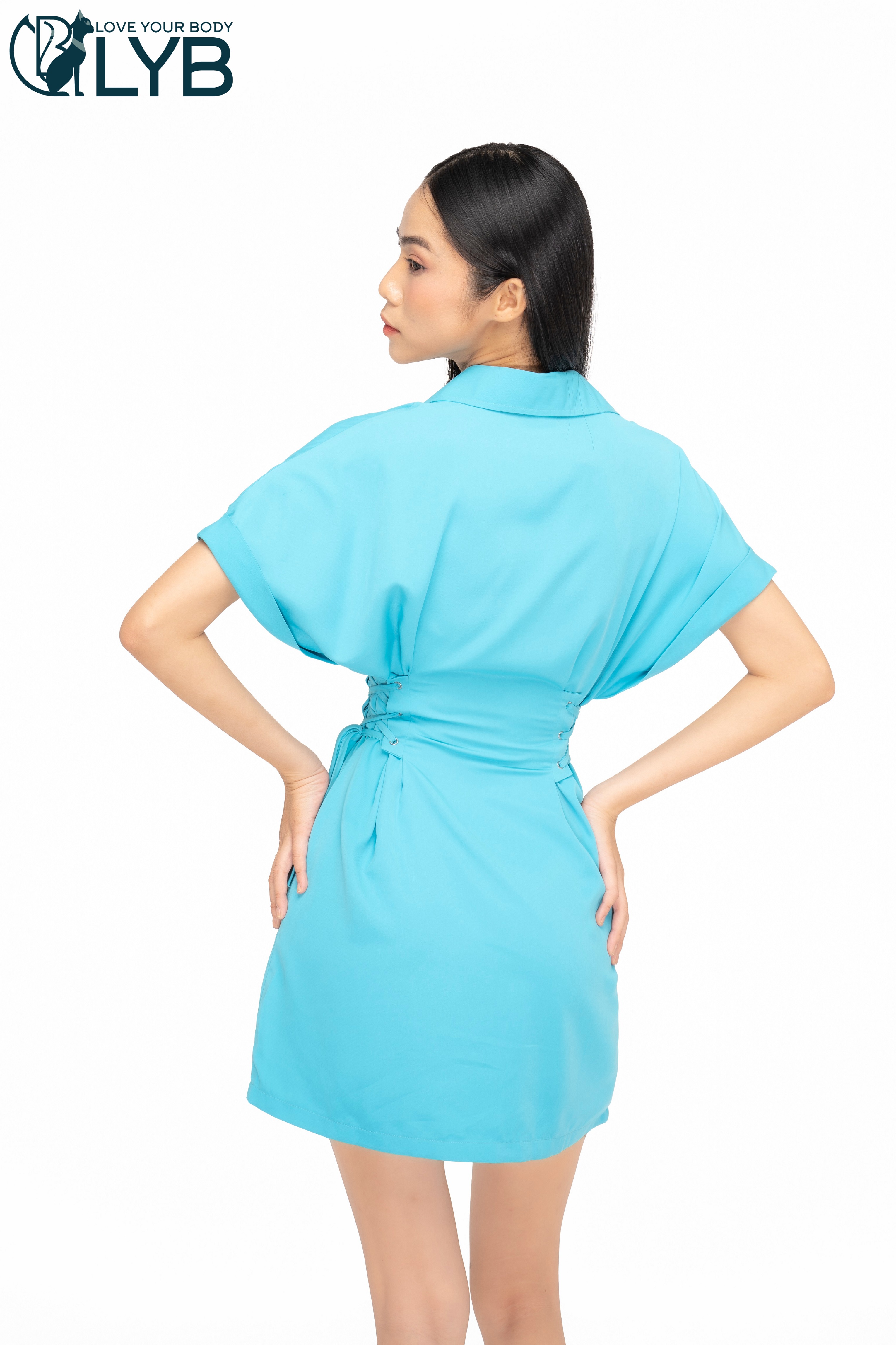 Đầm công sở kiểu sơ mi cổ trụ cột dây thanh lịch