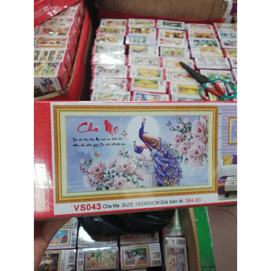 Tranh đính đá Cha Mẹ VS043 (100x55cm) - chưa đính đá