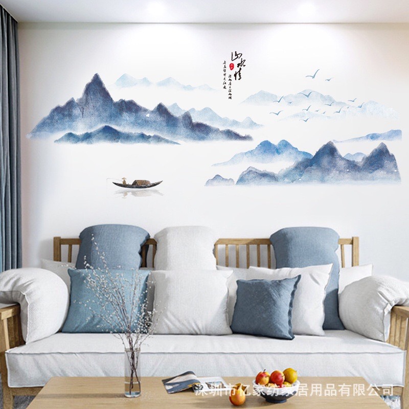Tranh dán tường 3D Phong cảnh núi sông, Decal Non nước hữu tình mẫu mới [Size 140x60cm]
