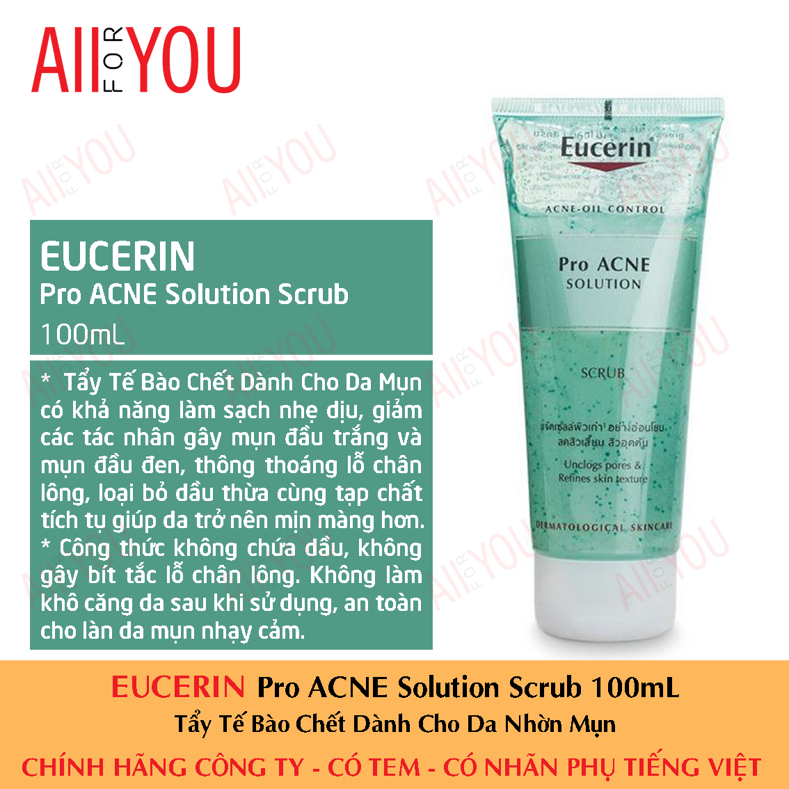 [HCM] Eucerin Pro ACNE Solution Scrub 100mL - Tẩy Tế Bào Chết Dành Cho Da Nhờn Mụn.