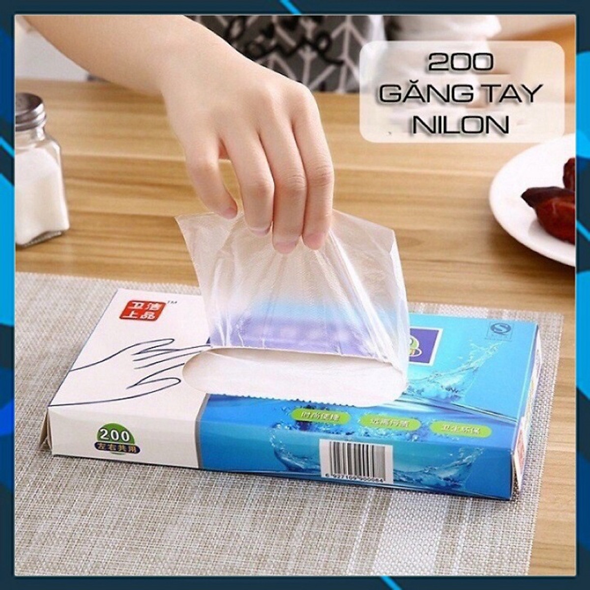 Bao tay nylon dùng 1 lần - hộp 200 cái - găng tay nylon tiện lợi trong nhà bếp