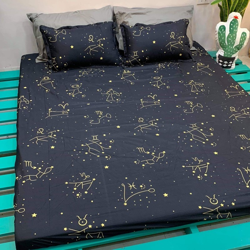 Bộ 3 Món Ga Gối ( 1 ga bọc và 2 áo gối nằm) Mẫu Sao Đen