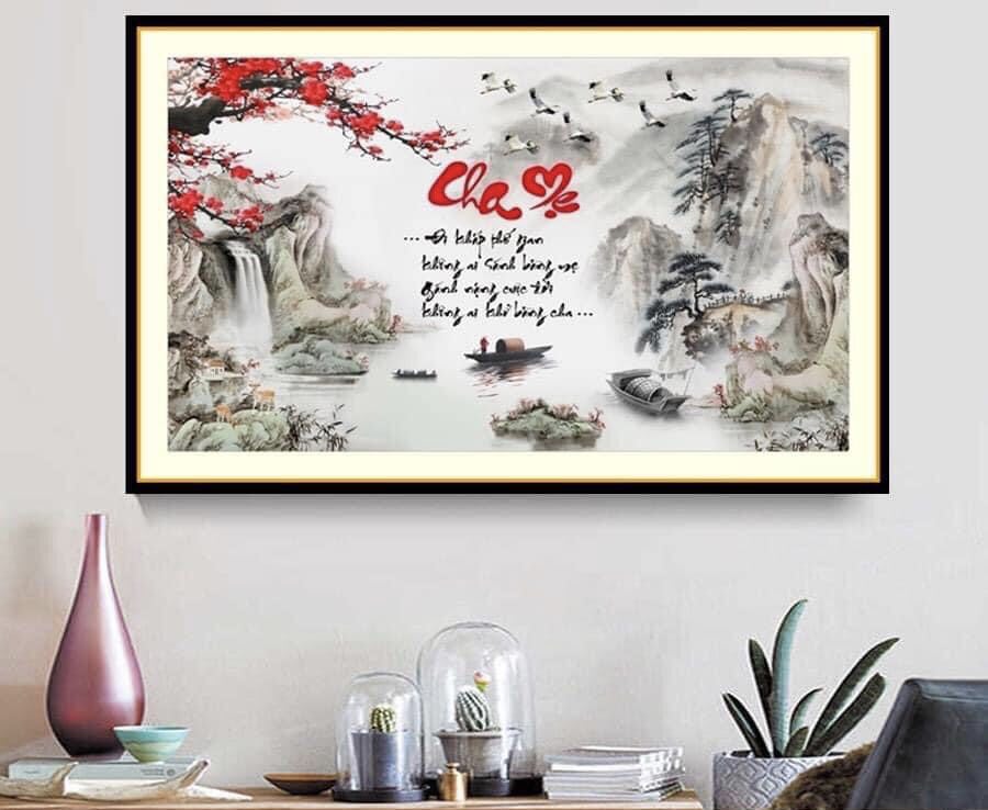 Tranh đính đá Cha Mẹ - LV574 (80x50cm) - tranh chưa đính đá
