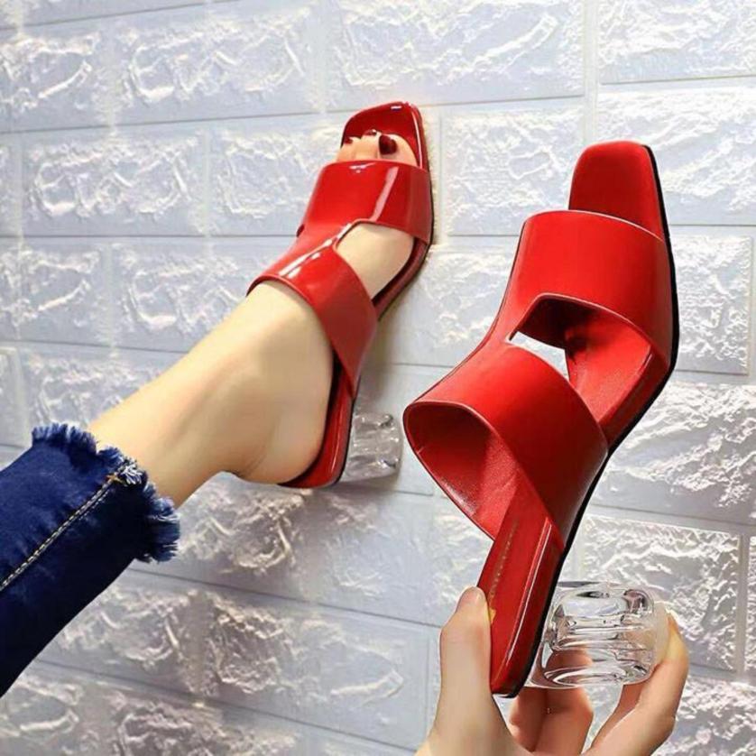 ( Bảo hành 12 tháng ) Dép cao gót nữ quai da bóng gót trong- Dép cao gót 5p đế vuông- Dép nữ da bóng 4 Đen , Đỏ , Trắng , Vàng - Linus LN1684 giá rẻ