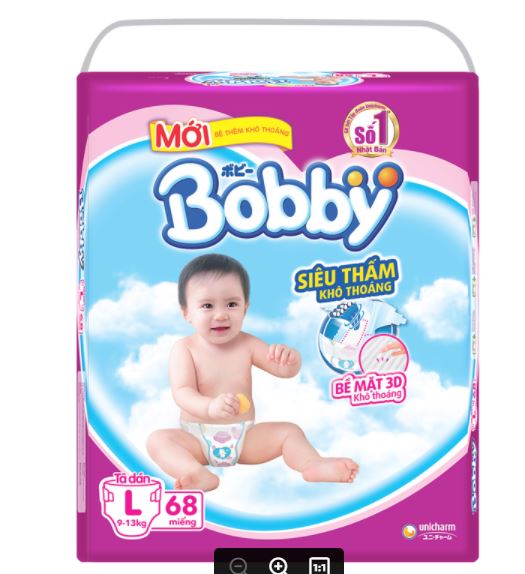 Tã dán Bobby siêu thấm khô thoáng L68 (9-13kg) - New