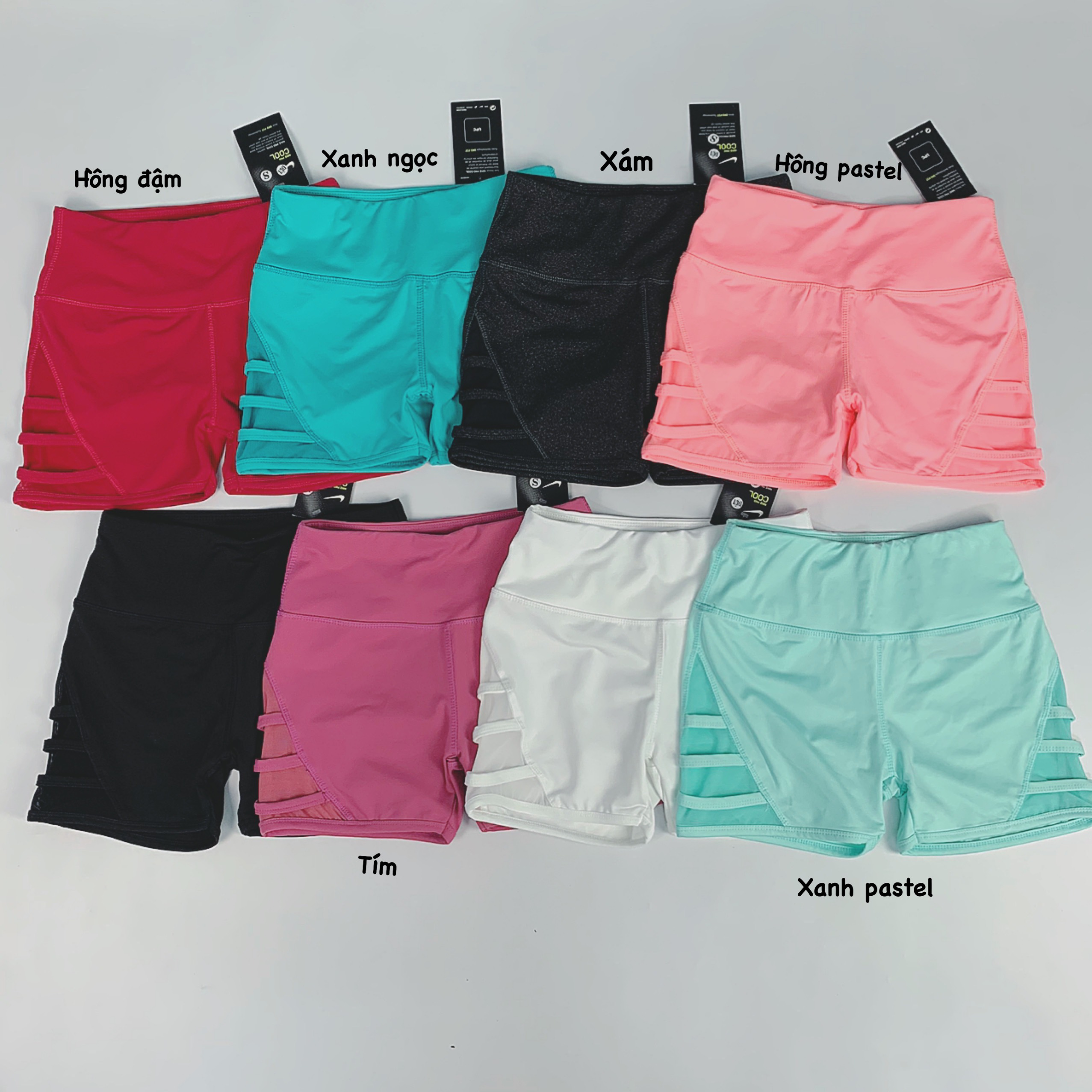 Quần short tập gym phối lưới cạp cao