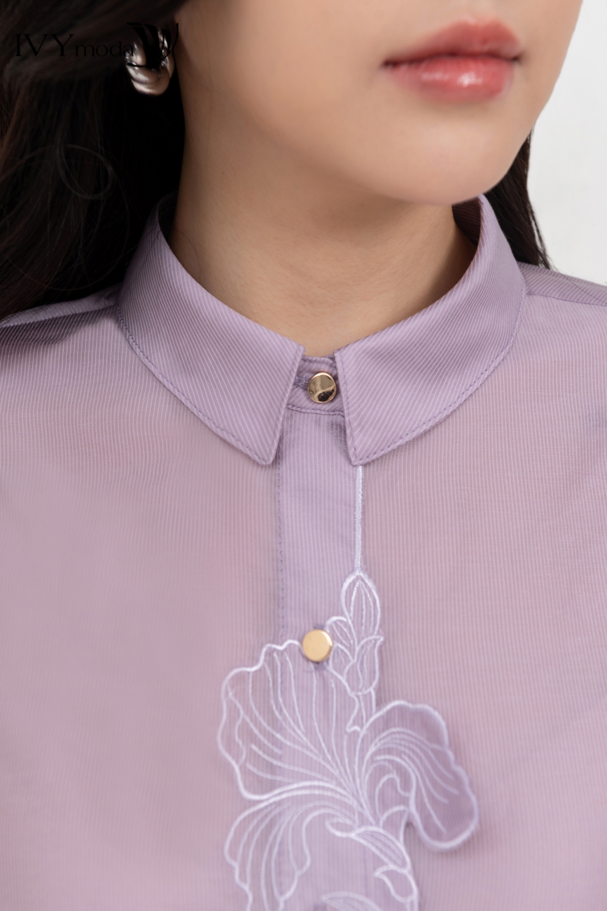 Áo sơ mi lụa đính hoa IVY moda MS 17M8554