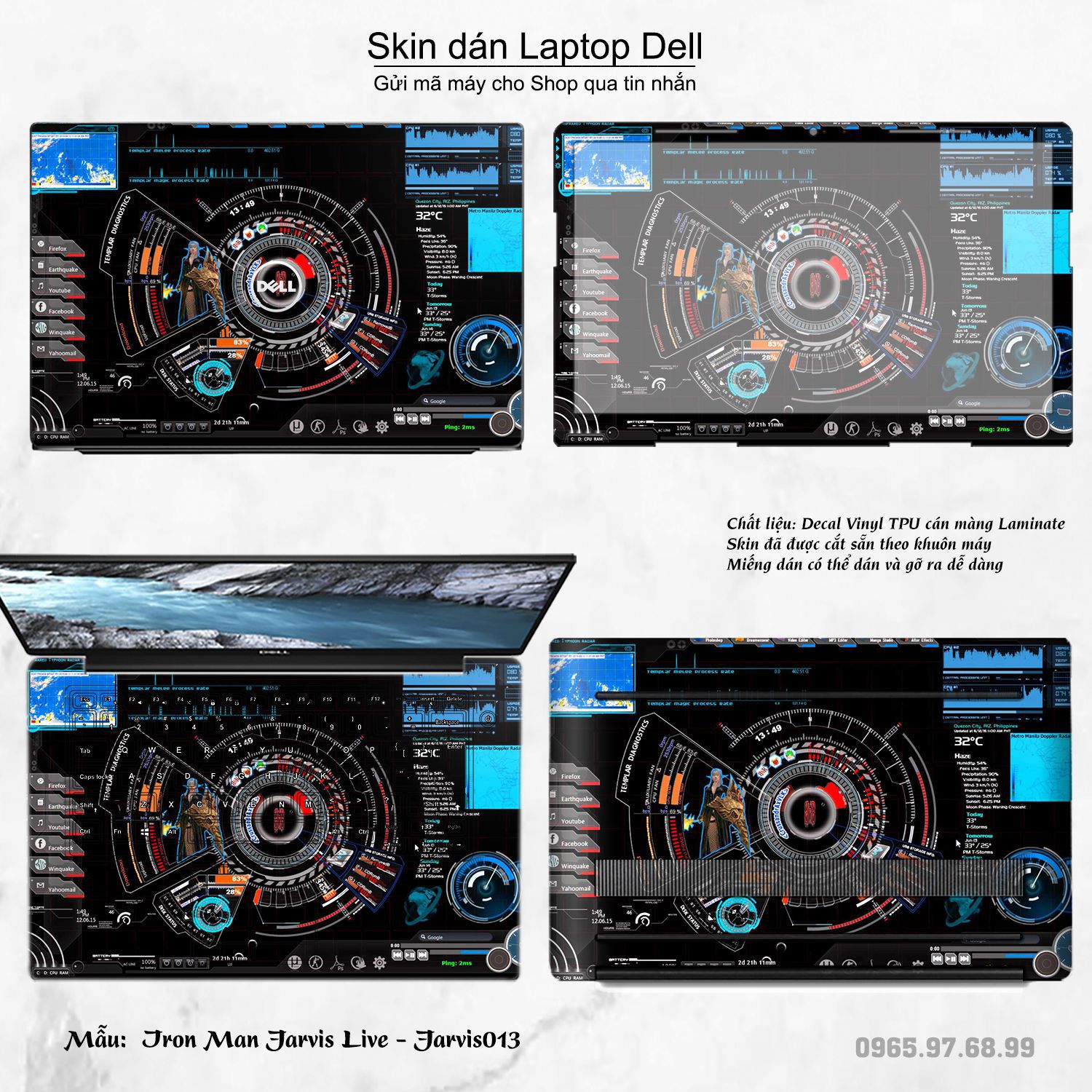 Decal Skin dán Laptop Dell mẫu Jarvis (inbox mã máy cho shop)