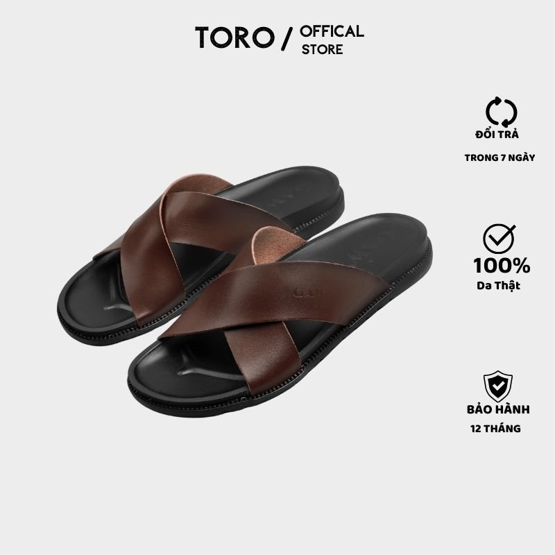 Dép nam, dép da nam cao cấp quai chéo toro _ n01
