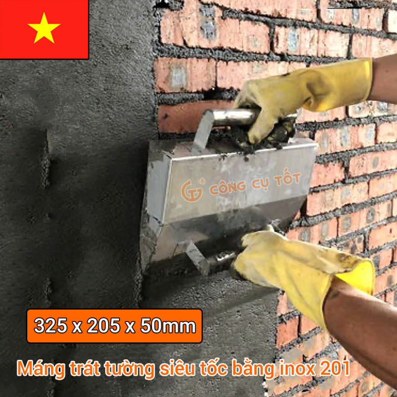 Bảng giá Máng trát tường bằng inox 201 - máng trát vữa Goodtools GT4989 Việt Nam dày 0.6mm cỡ 325 x 205 x 50mm