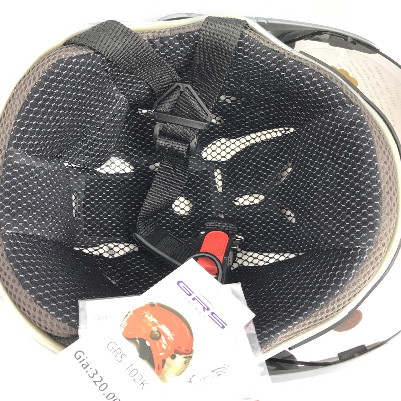 Mũ bảo hiểm nửa đầu có kính siêu chất - GRS A102K - Đỏ line trắng - Vòng đầu 54-57cm - Hàng chính hãng - Bảo hành 12 tháng
