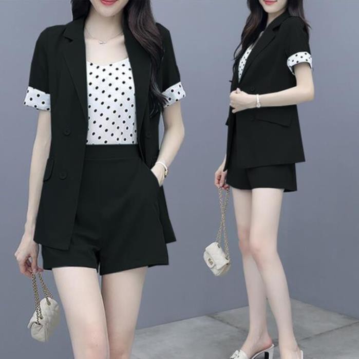 Bộ Vest Short 3 Món Phối Bi Cao Cấp