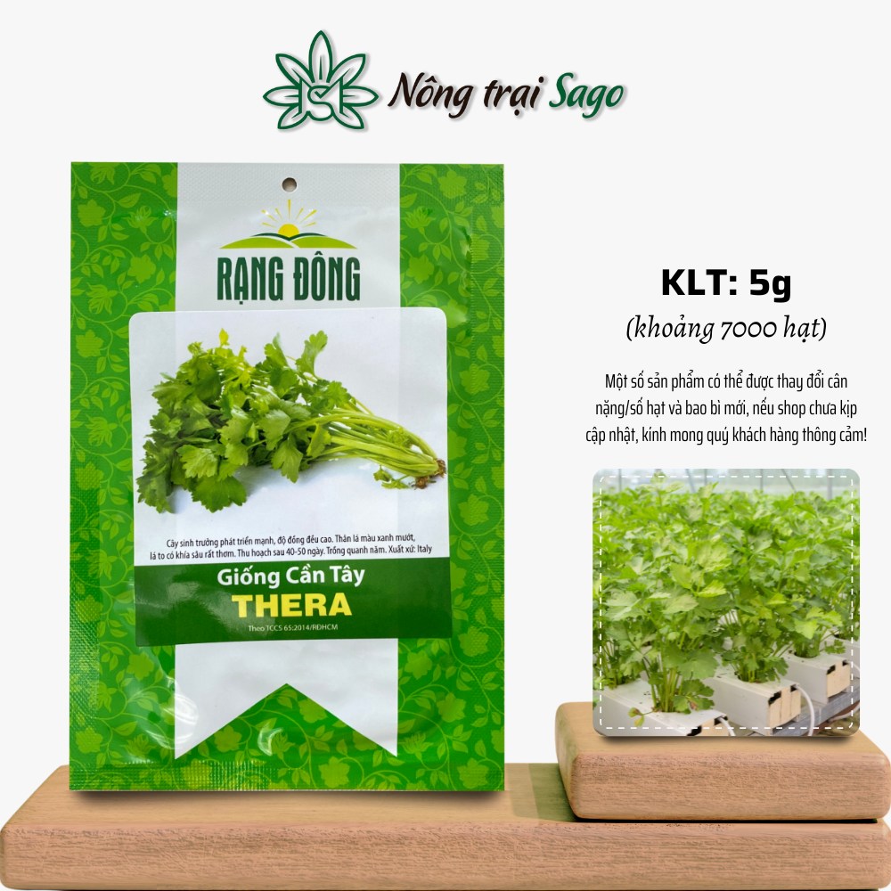 Hạt giống Cần Tây Thera (5g~7000 hạt) cây phát triển mạnh, trồng quanh năm, dễ chăm sóc, hiệu Hạt giống Rạng Đông - Nông Trại Sago