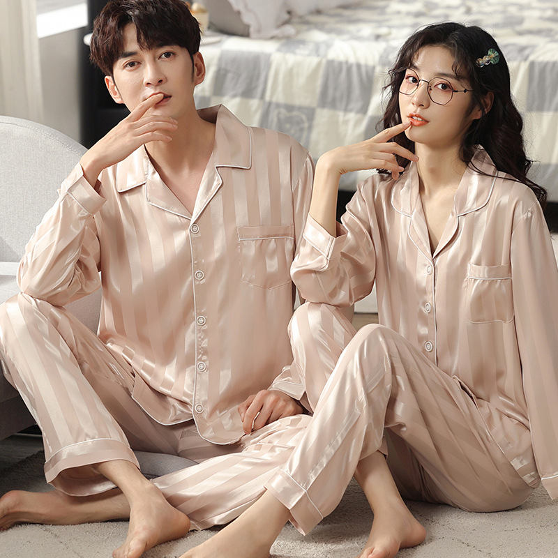 Đồ Ngủ Satin Lụa Dài Tay Cao Cấp - Đồ Đôi Lụa Gấm Mặc Nhà Nam Nữ - IVY614