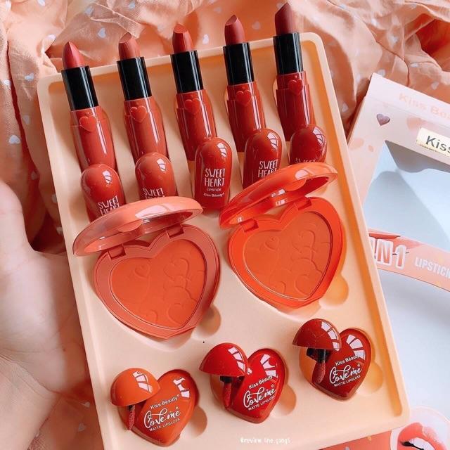 Set makeup 10 món Kiss Beauty (5 CÂY SON SÁP, 3 CÂY SON KEM VÀ 2 HỘP PHẤN MÁ)