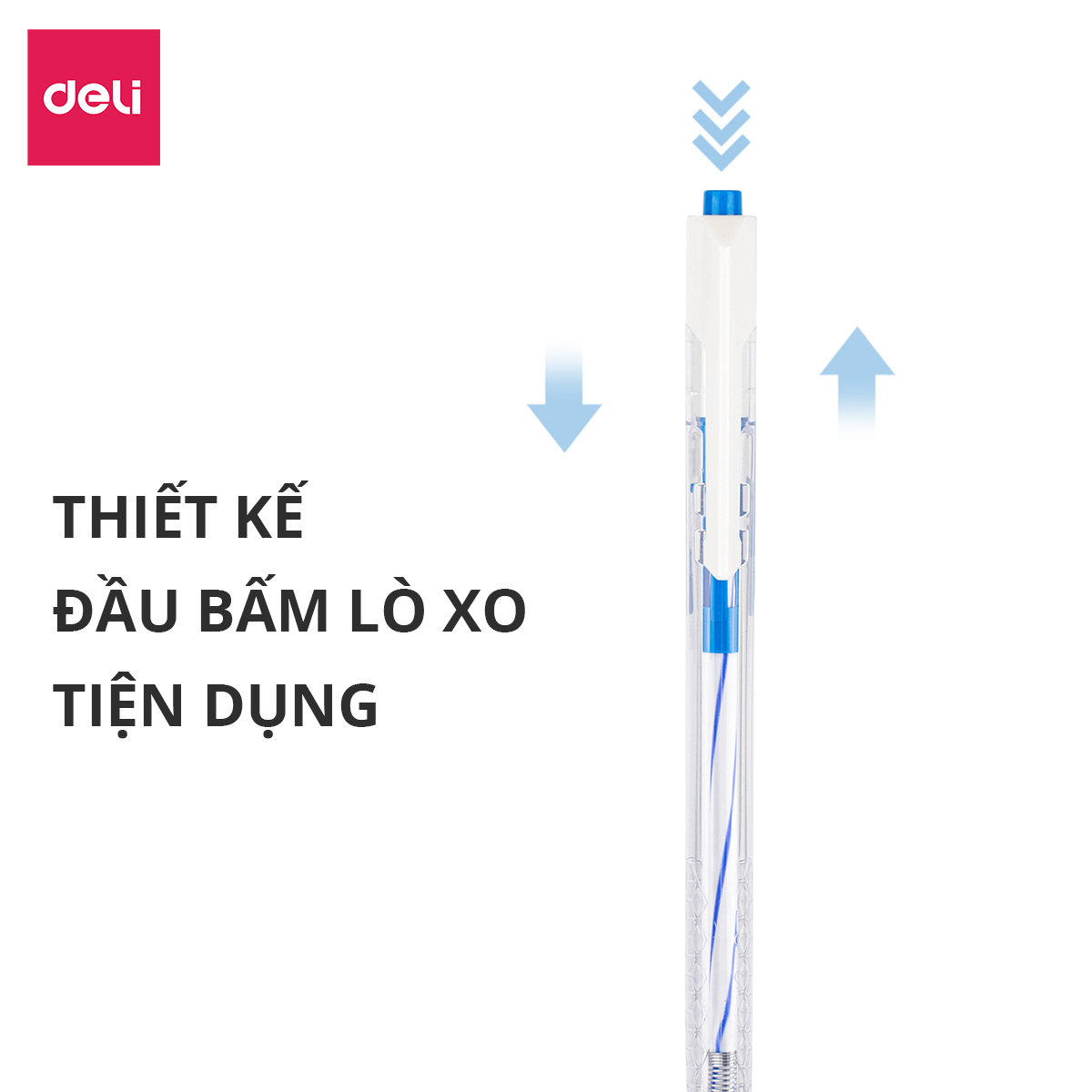 Bút Bi Xanh Đen đầu bấm Deli, bút bi đầu bấm mực xanh/đen ngòi 0.7mm, bút gel bút viết học sinh văn phòng -  EQ24