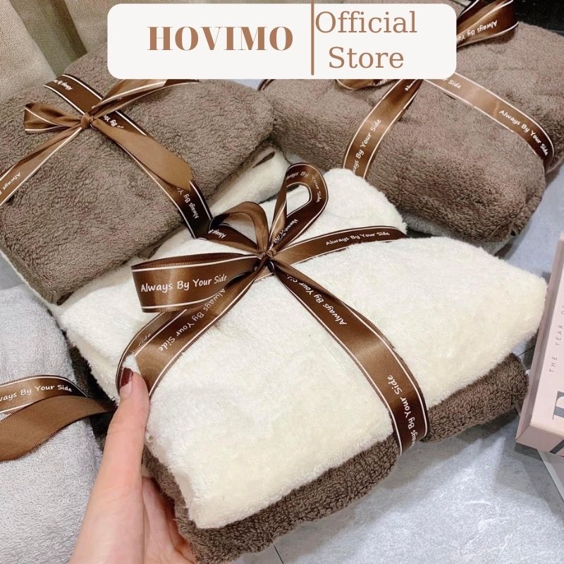 Set 2 khăn tắm muji chất bông mềm siêu thấm hút xuất dư khổ lớn 60x120cm hovimo d1.095