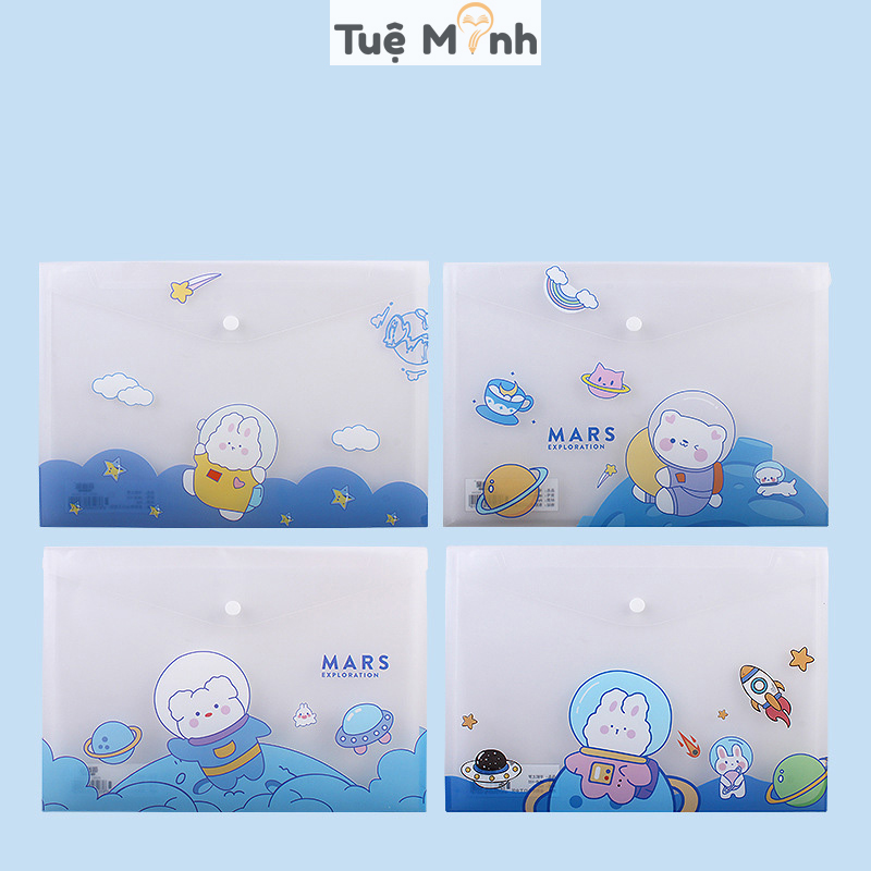 Túi Clear Bag hoạt hình dễ thương, VPP TUE MINH túi đựng tài liệu dày dặn cao cấp