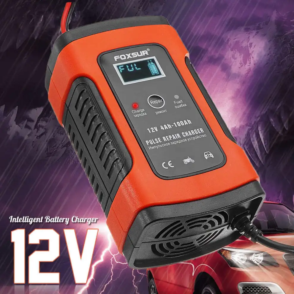 Nguồn sạc ắc quy ,Bình điện ắc quy , Sạc bình ắc quy 12v FOXSUR từ 4Ah-100Ah có chức năng phục hồi acquy bằng khử sunfat thông minh tự ngắt khi đầy chống ngược cực Sạc acquy xe máy acquy ô tô máy nạp bình ắc quy sạc bình ắc quy 12v (FOXSUR LOẠI 1)