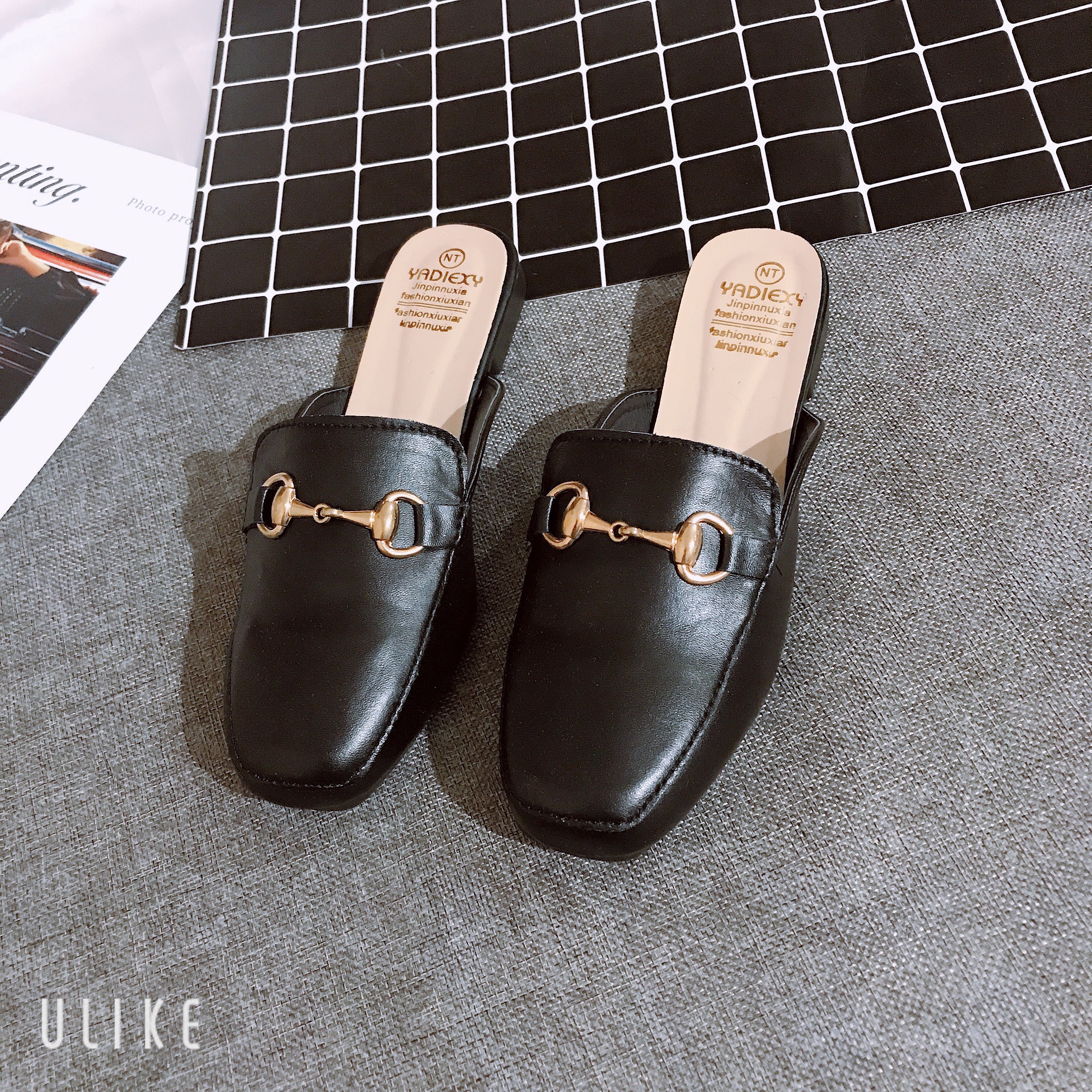Shop hàng vnxk i dép sục tag xích da lì mũi vuông gót 3p cực chảnh - 281