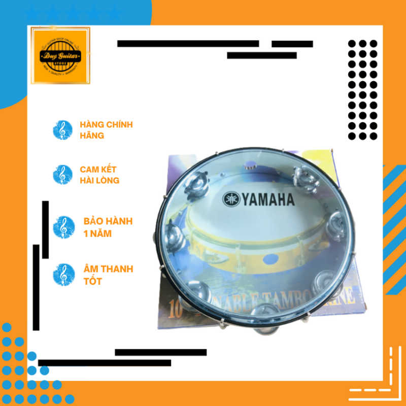tops Trống gõ bo Inox Yamaha màu xanh dương trong suốt và loại màu trắng đục lục lạc gõ bo Tambourine kèm khóa căng mặt trống tặng bao da 3 lớp hàng chính hãng cao cấp