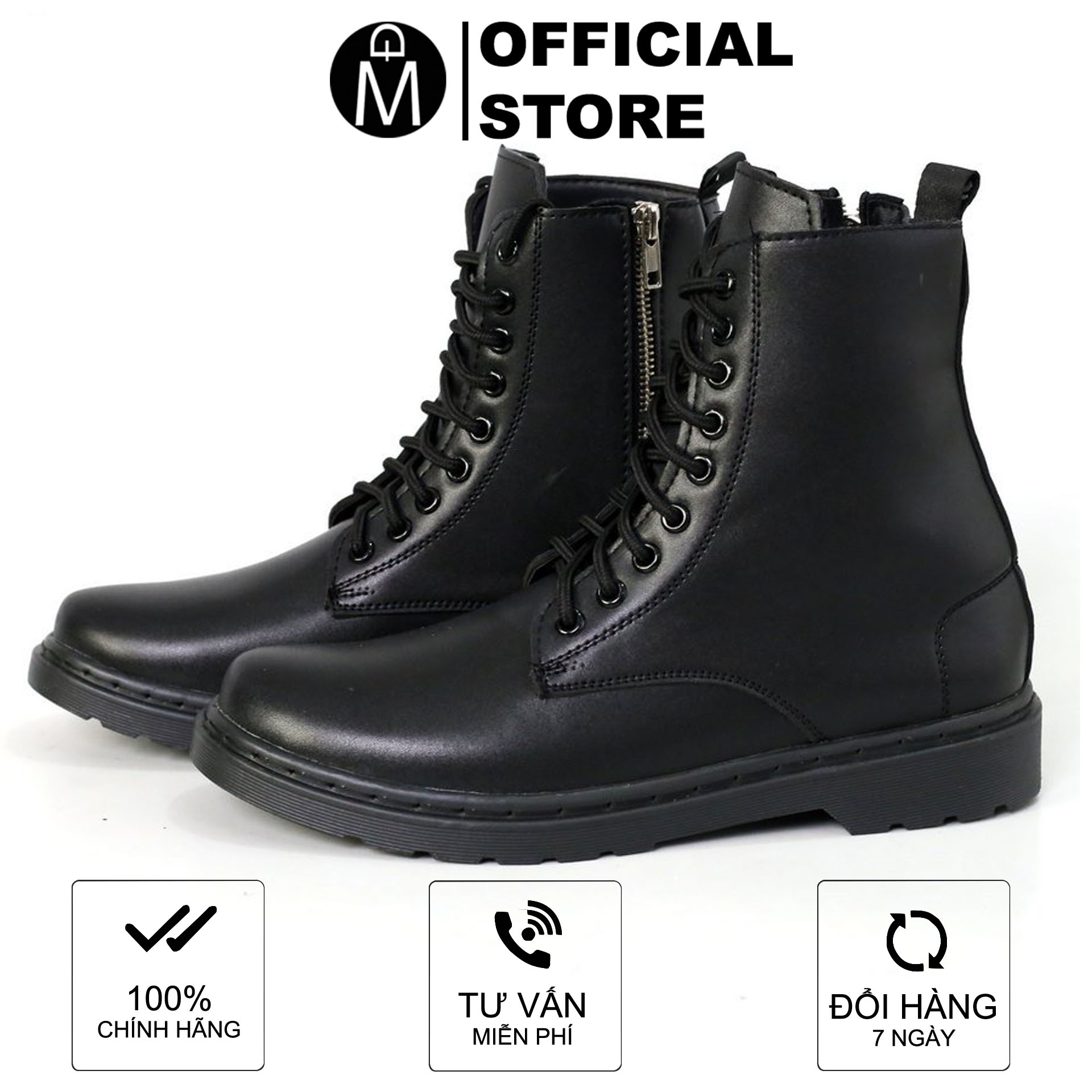 Giày boost cổ cao nam MĐ G1032 đen có dây kéo