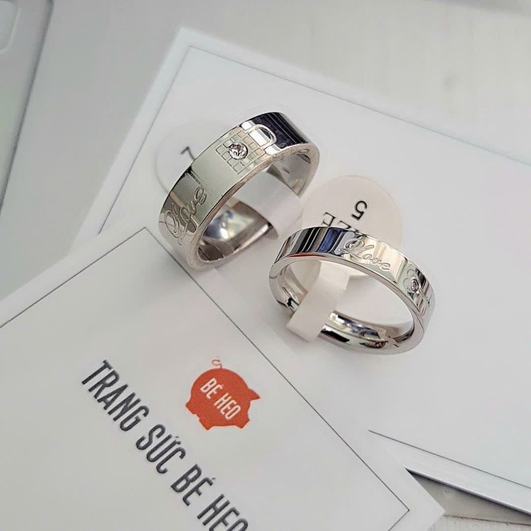[HCM]Freeship Nhẫn cặp titanium ổ khóa trái tim BHN74