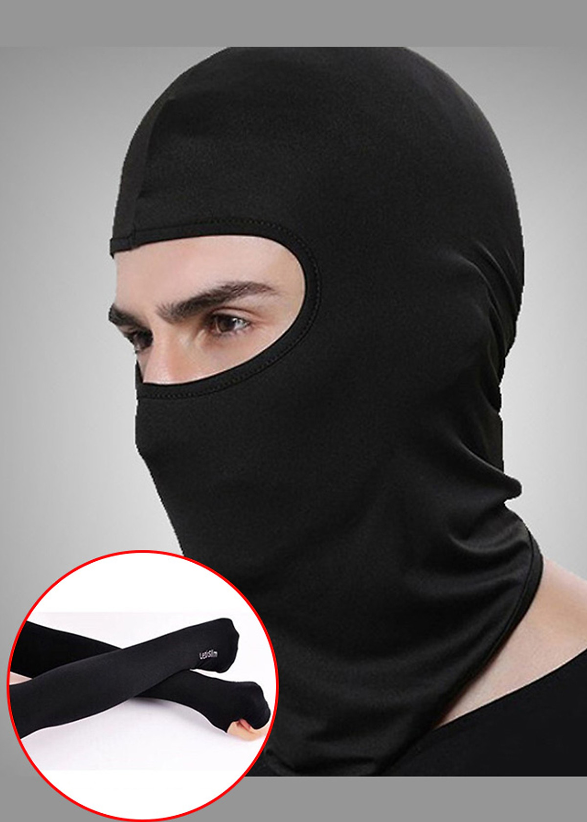 [HCM]combo Khăn trùm đầu Ninja Fullface + Găng Tay Chống Nắng Xỏ Ngón màu đen