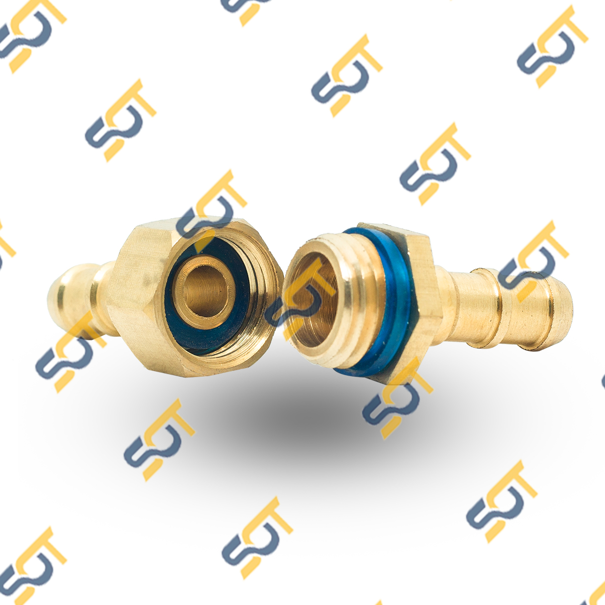 Khớp nối bấm dây, nối thẳng hai đầu đuôi chuột nối gắn cắm ống nhựa mềm PU có trục ren tháo lắp dễ dàng ren trong ren ngoài  - Đồng thau