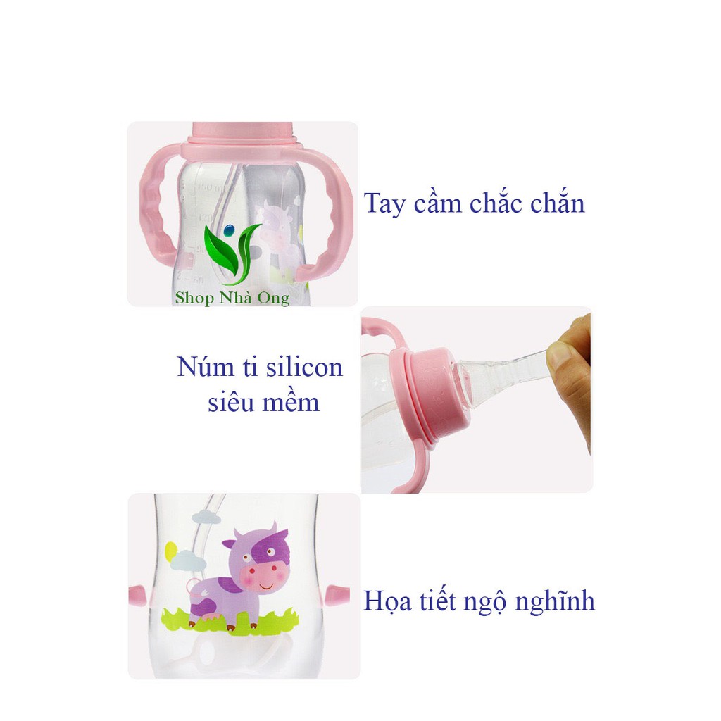 Bình Sữa Cố Thường Có Van Chống Sặc Núm Ti Silicon Siêu Mềm