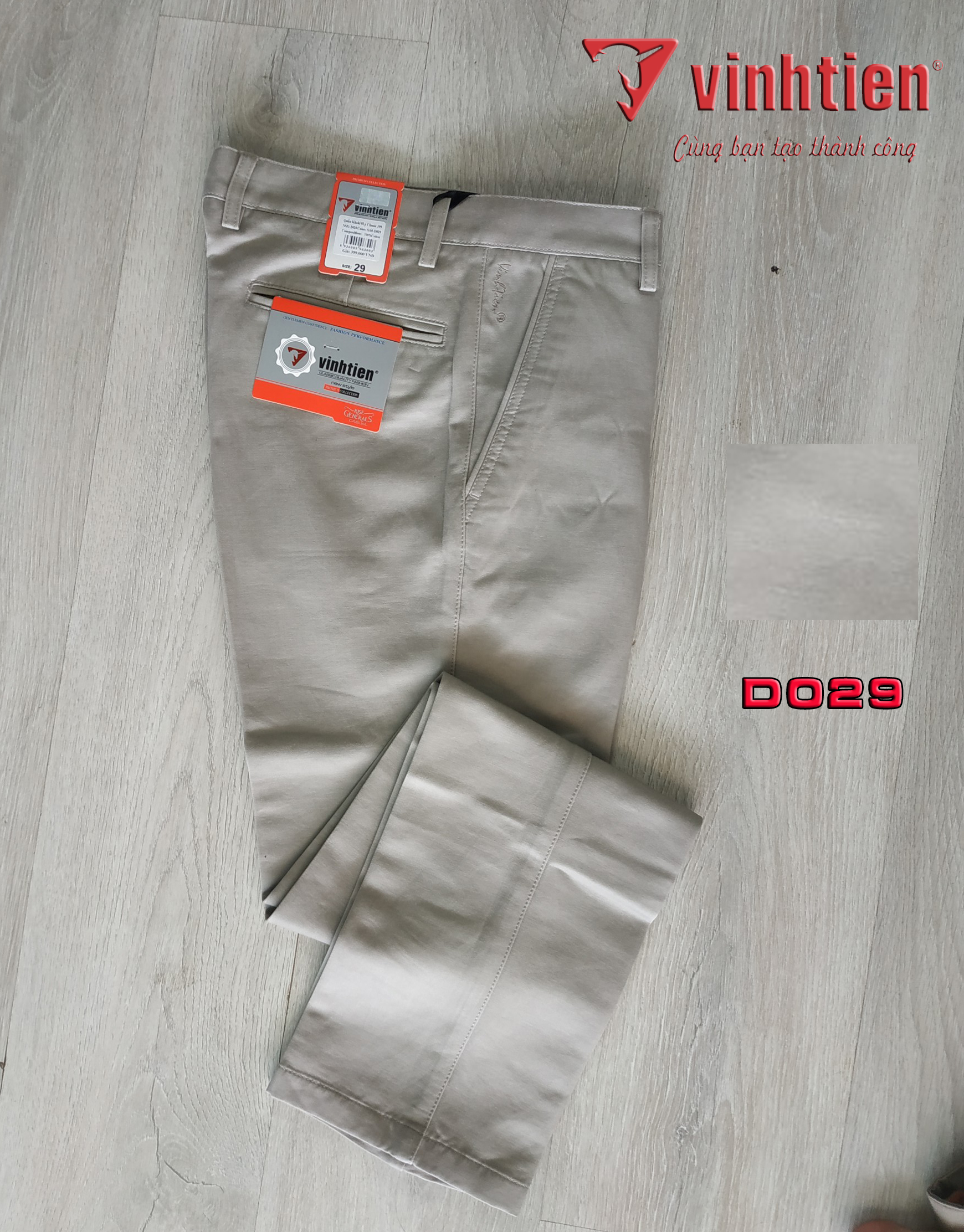 Quần Kaki 0ly 100% Cotton Trung Niên Vĩnh Tiến D029- Kem Trắng