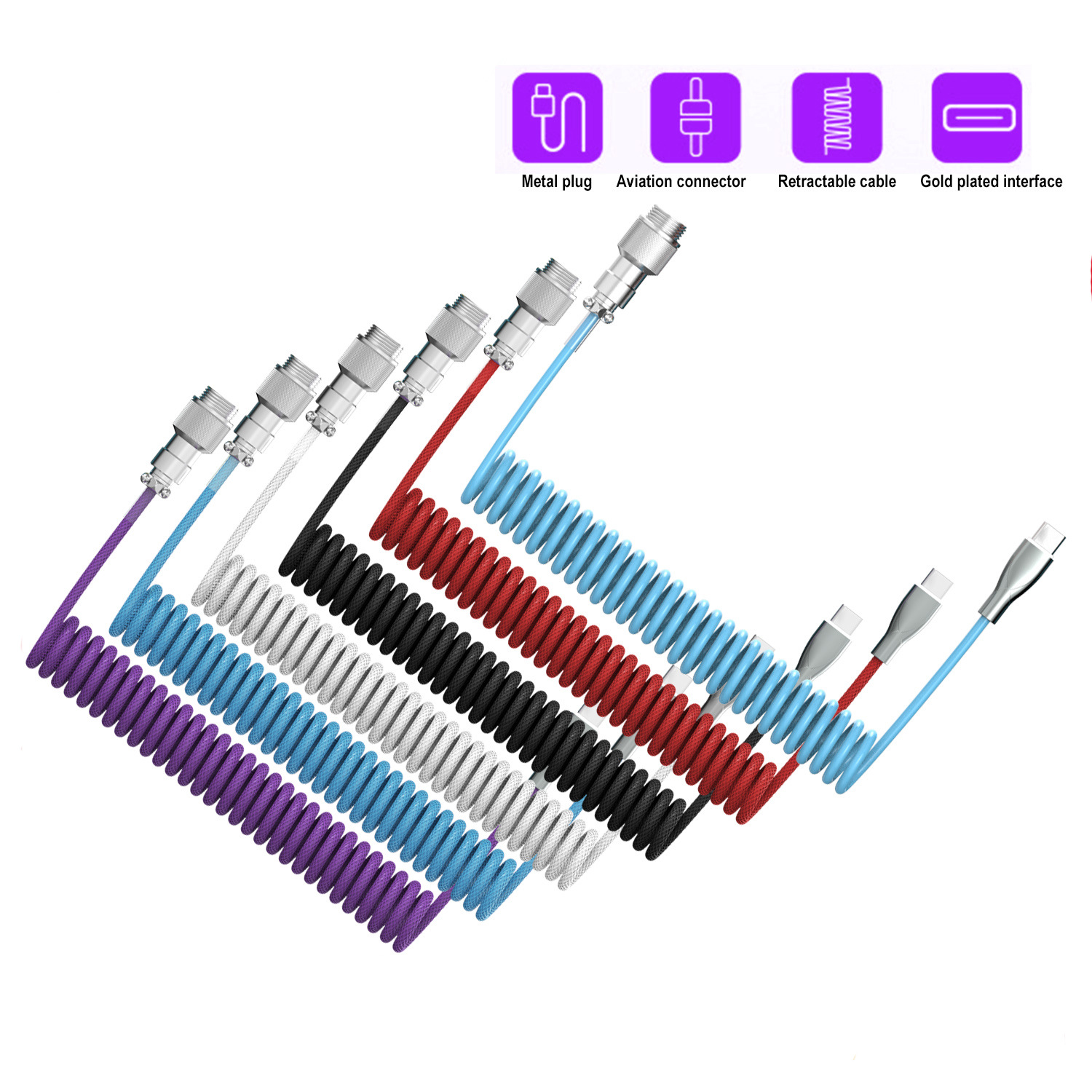 Mechanical Keyboard Data Cable TYPE-C Plug-In Cable Detachable Keyboard Cable Gaming Keyboard Metal Usb Head ided Stretchable Data Cable