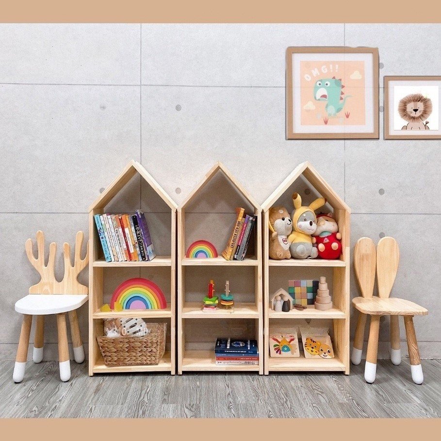 Kids retro wooden toy shelf storage book toys early childhood education props optimal storage baby room tidy