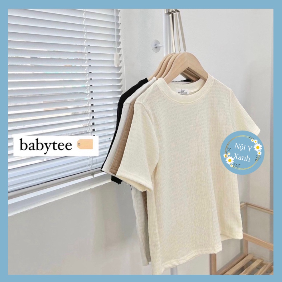 Áo xốp nhăn cổ tròn cộc tay baby tee Áo thun cộc tay nữ form vừa nội y xanh - babdydoll dáng dài