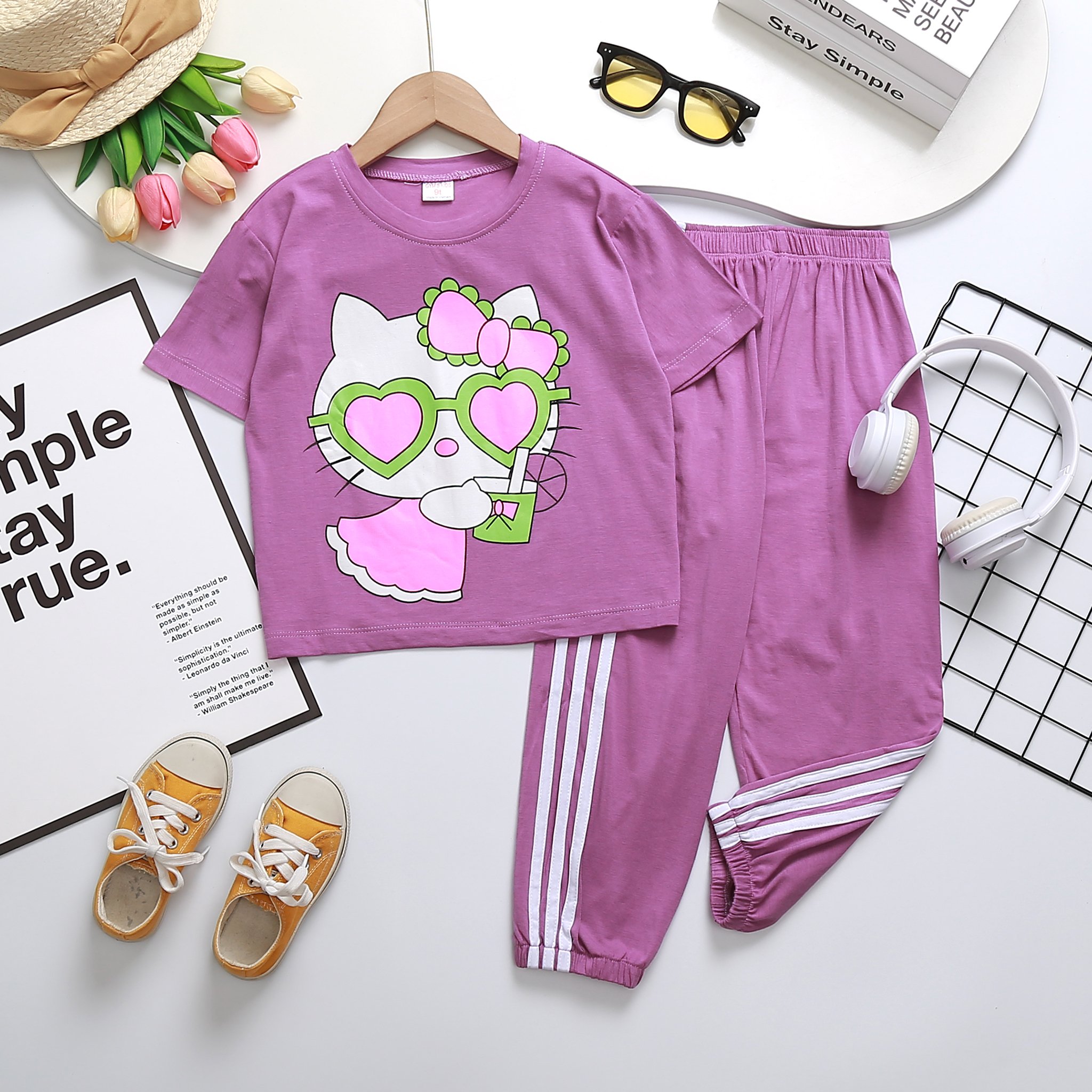 Đồ bộ bé gái Bộ bé gái size đại áo croptop quần dài thể thao cá tính 24-40kg J342