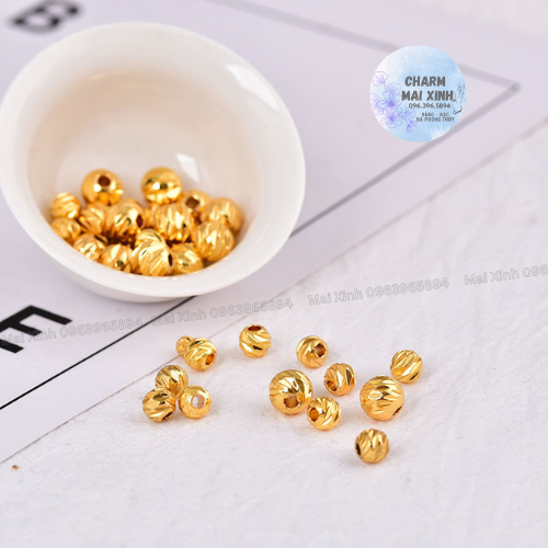 Bi khía chéo - khía dứa vàng & bạc - bi chống han rỉ - phụ kiện xâu mix vòng tay vòng cổ may mắn