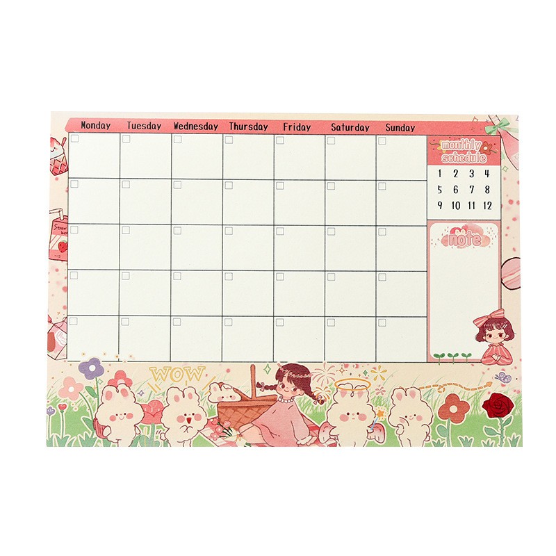Set 30 tờ thời khoá biểu học sinh giấy viết kế hoạch lịch biểu trong tháng in hoạ tiết dễ thương