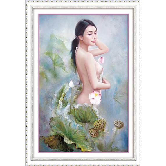 Tranh đính đá thiếu nữ . kích thước: 72cm x 50cm