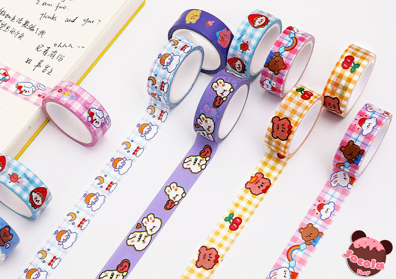 [HCM]Cuộn dán trang trí (Washi tape) hoạt hình siêu dễ thương dài 5M