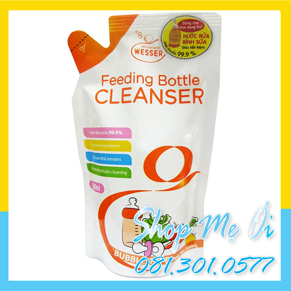 Bộ 4 Gói Nước Rửa Bình Sữa Wesser (500ml x 4)