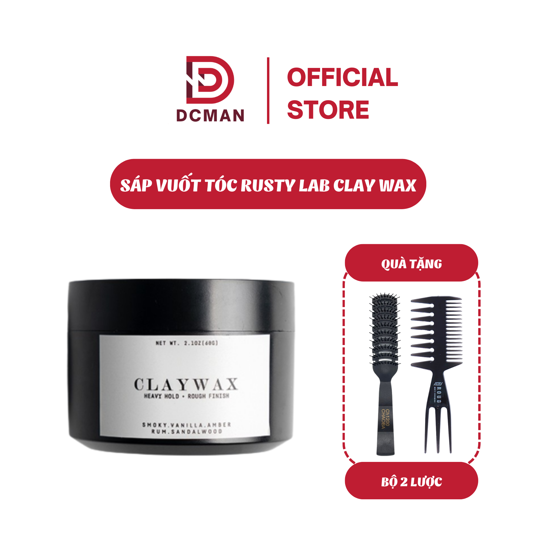 Sáp vuốt tóc nam Rusty Lab Clay Wax 60G Chính Hãng, Dành Cho Tóc Trung Bình, Dày và Dầu