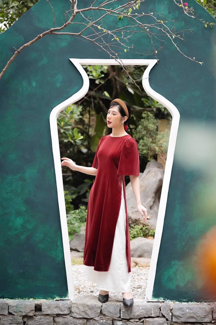 Áo dài cách tân lụa nhung mềm mịn co dãn