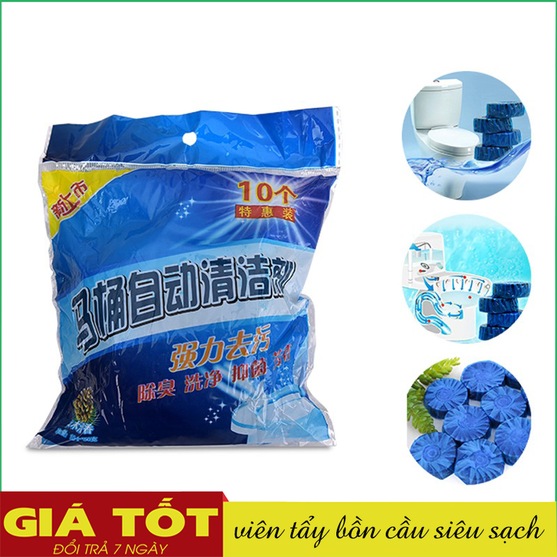 Gói 20 Viên Tẩy Bồn Cầu Khử Mùi, Diệt Khuẩn, Tẩy Sạch Vết Bẩn, Bộ 10 viên tẩy diệt khuẩn thả bồn cầu (Xanh)