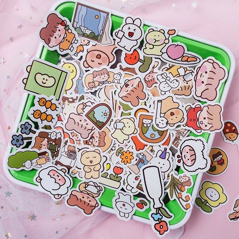 Set 100 sticker bé thỏ dán hình siêu siêu dễ thương