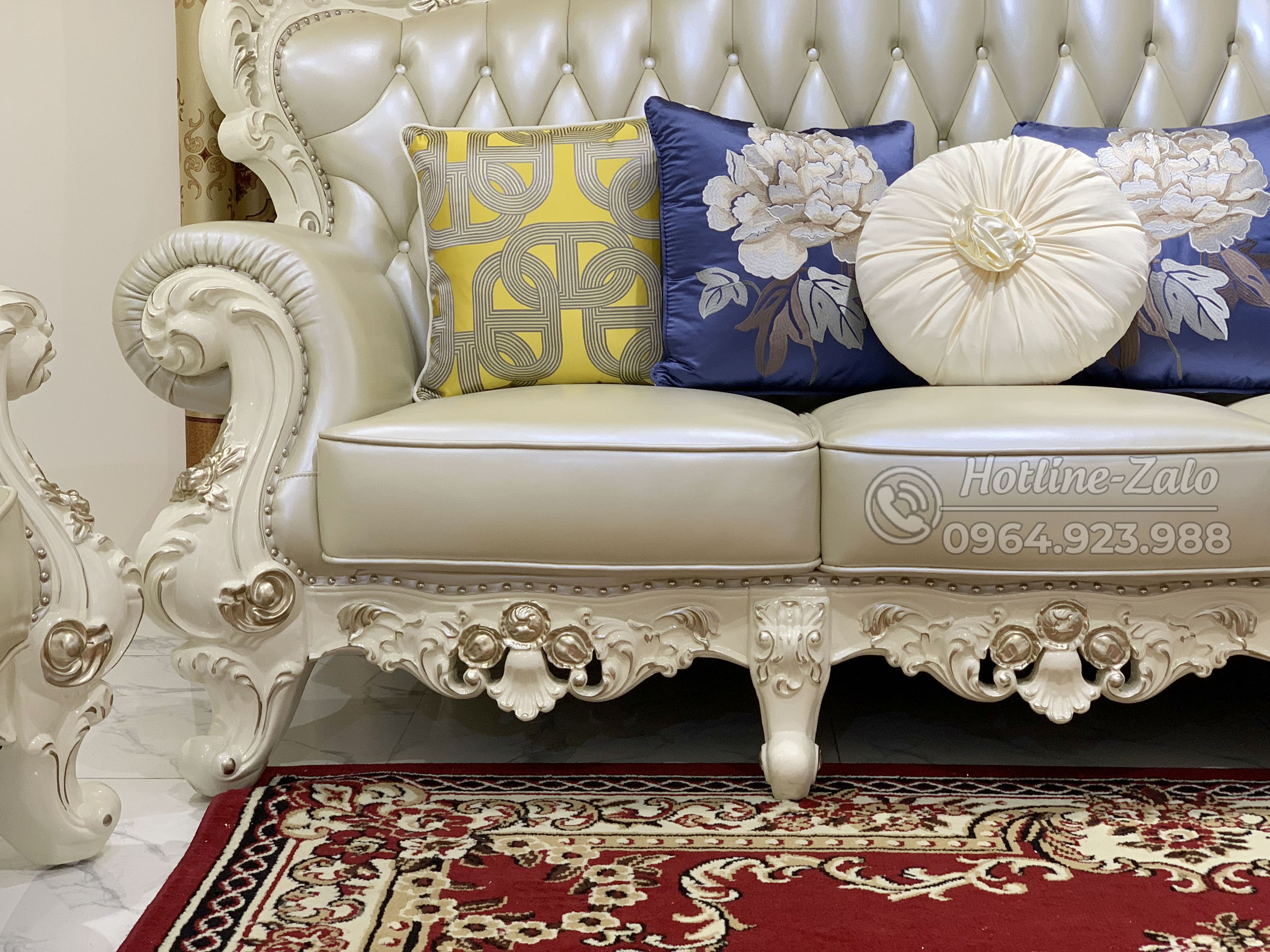 Bộ Sofa phòng khách tân cổ điển bọc da bò nhập khẩu 9903B