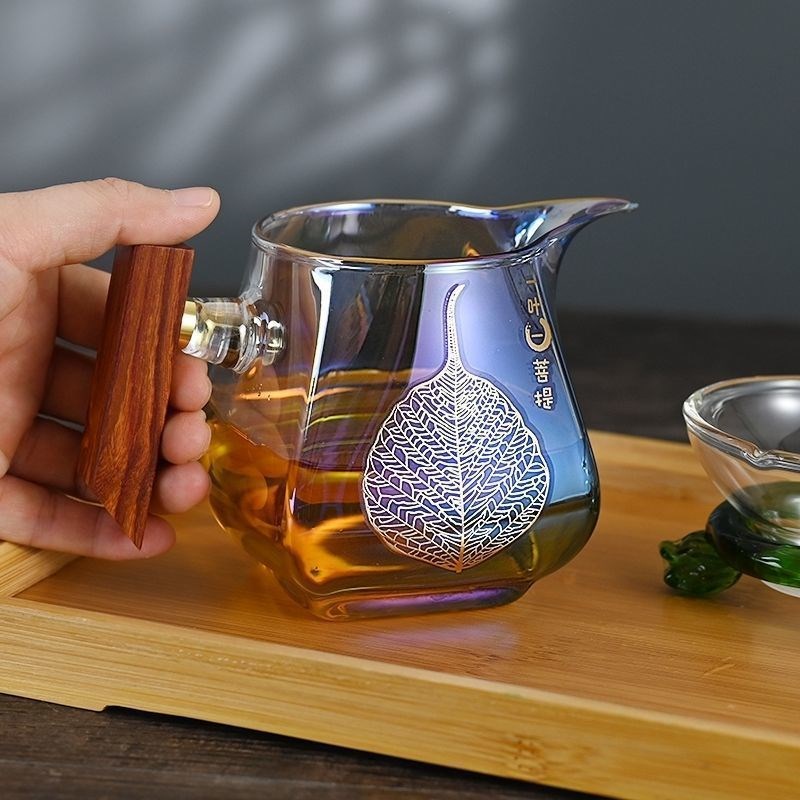 Tống chuyên trà thủy tinh chịu nhiệt cao cấp – lá bồ đề đa màu