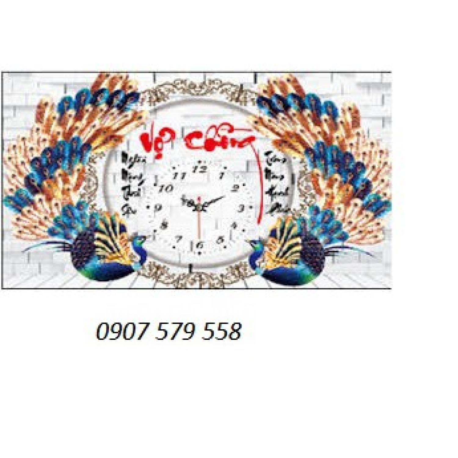Tranh đính đá đồng hồ vợ chồng kt : 75 x 50 cm