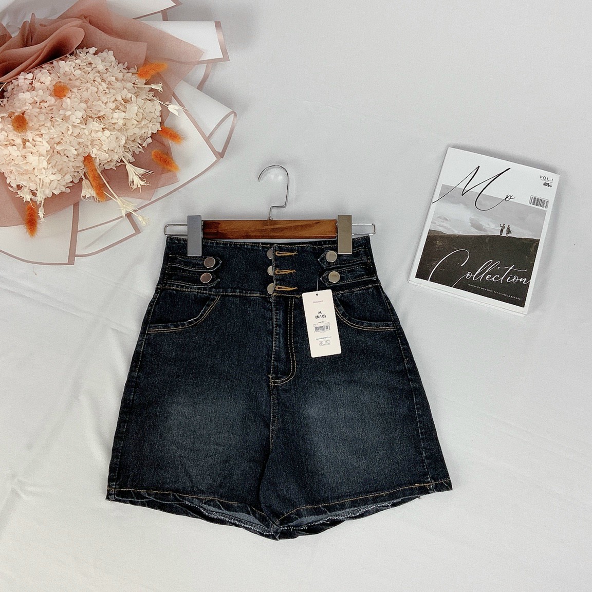 Quần Short jean 7 Nút,Quần Lưng Cao nữ,LY STORE
